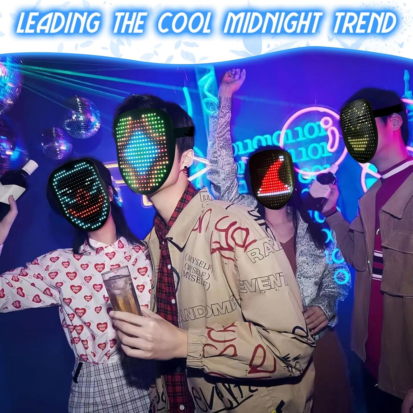 Led Mask with Gesture Sensing, Light up Face Transforming Mask for Halloween Xmas Costume Party