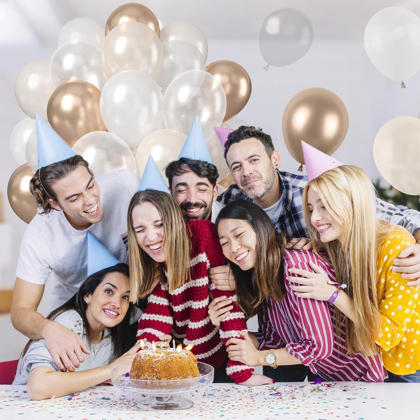 Nude White Gold Balloons, 50PCS 12inch Pearl Balloon Metallic Champagne Gold Sand Pearl White Clear Balloons for Girls Wedding Anniversary Bachelorette Party Bridal Shower Birthday Decorations