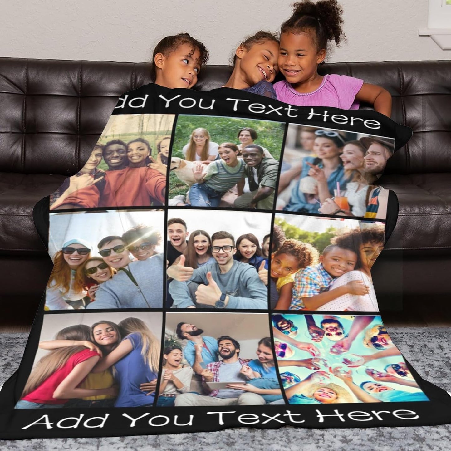 Custom Blanket with Photos Personalized Picture Collage Throw Blankets Gifts for Mother Father Lover Friend Customized Picture Gifts Flannel Blanket Christmas Birthday Wedding 50"X60" Made in USA