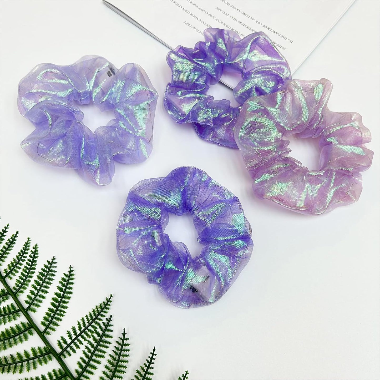 4Pcs Light Up Scrunchies Christmas Hair Tie, Purple LED Scrunchy Hair Elastic for Women & Girls, Glow in the Dark Party Supplies Party Favor Festival Rave Accessories for Neon Glow Party