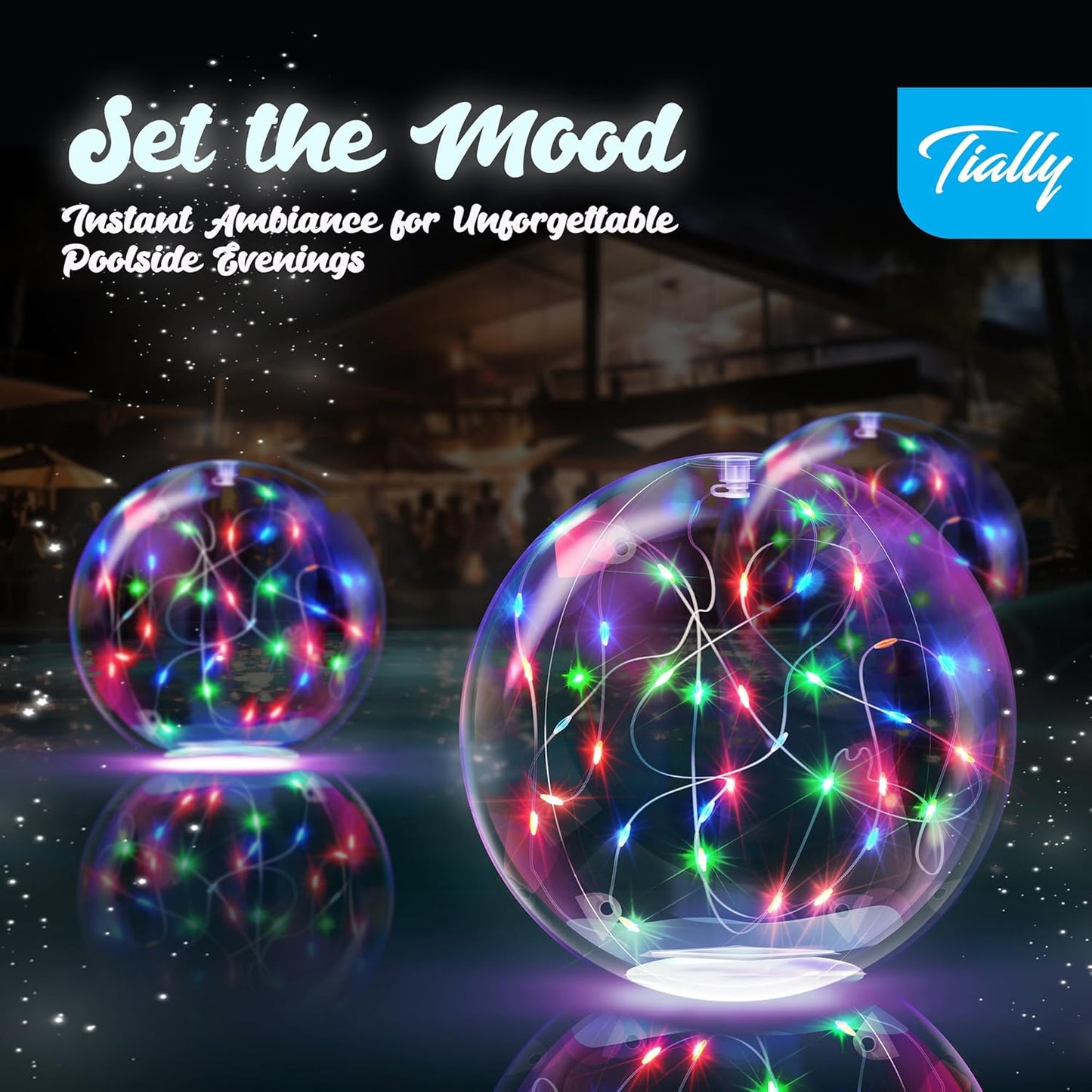 TIALLY Fairy Solar Floating Pool Lights - 14" Inflatable LED Pool Lights for Inground Pool, Waterproof Pool Lights That Float, Pool Decorations Outdoor, Best Gifts for Pool Owners - 2 Pack