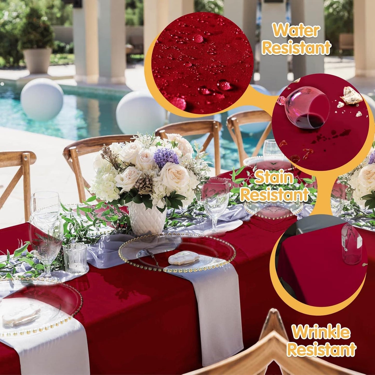 BRILLMAX 6 Pack Burgundy Tablecloths for 8 Foot Rectangle Tables 60 x 126 Inch - 8ft Rectangular Bulk Linen Polyester Fabric Washable Cloth Cover for Wedding Reception Banquet Birthday Party