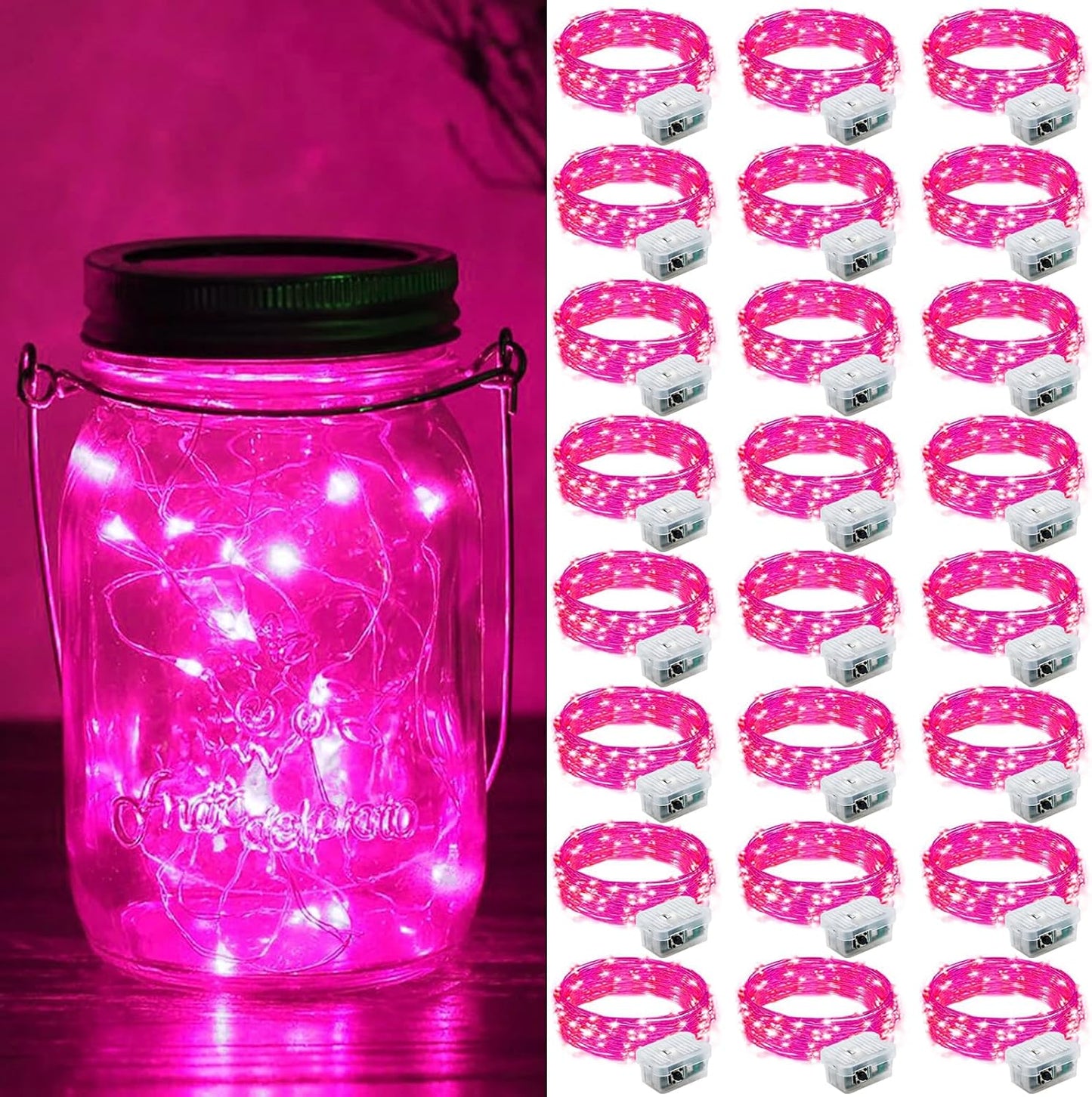 ZGWJ 24 Pack Fairy Lights Battery Operated, 7ft 20 Mini LED Fairy String Lights Silver Wire 3 Modes for DIY, Parties, Wedding, Bedroom, Halloween Christmas Decoration Pink