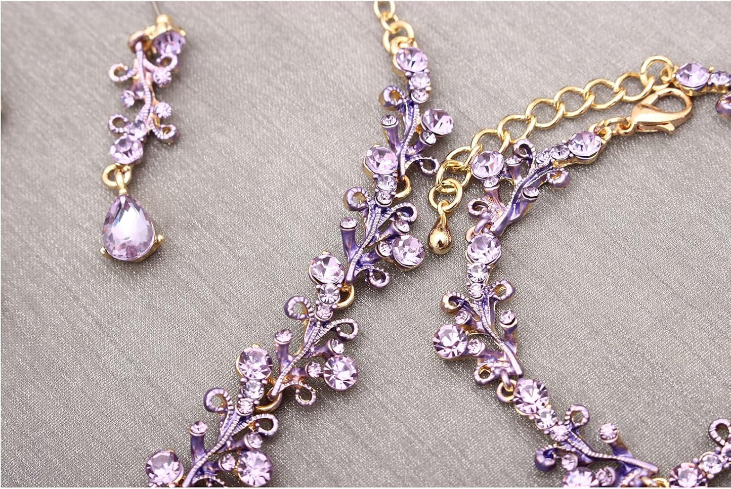 3Pcs Austrian Crystal Jewelry Set for Women, Necklace Dangle Earrings Link Bracelet Jewelry Set with Gold/Platinum/Gun Plated, Wedding Party Jewelry for Bridal Bridesmaid