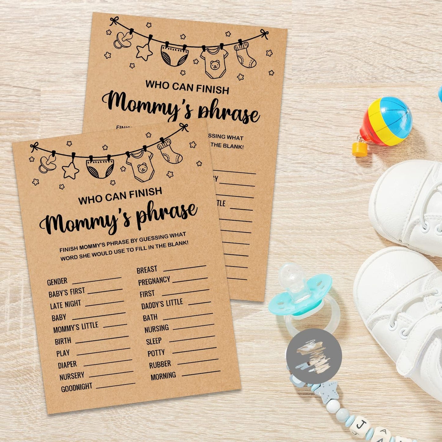 Baby Shower Game, Who Can Finish Mommy's Phrase Game Cards, Set of 30 Cards, Baby Shower Party Games Supplies & Activities, Gender Reveal Games For Guests, Baby Shower Ideas, Kraft