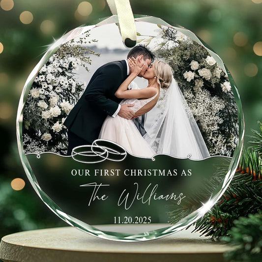 Personalized First Christmas Married Ornament, Custom Photo 1st Christmas Married Ornaments, Just Marry Ornaments Gifts for Newlyweds - Glass Wedding Ornament 2025 Gift for Couple with Box