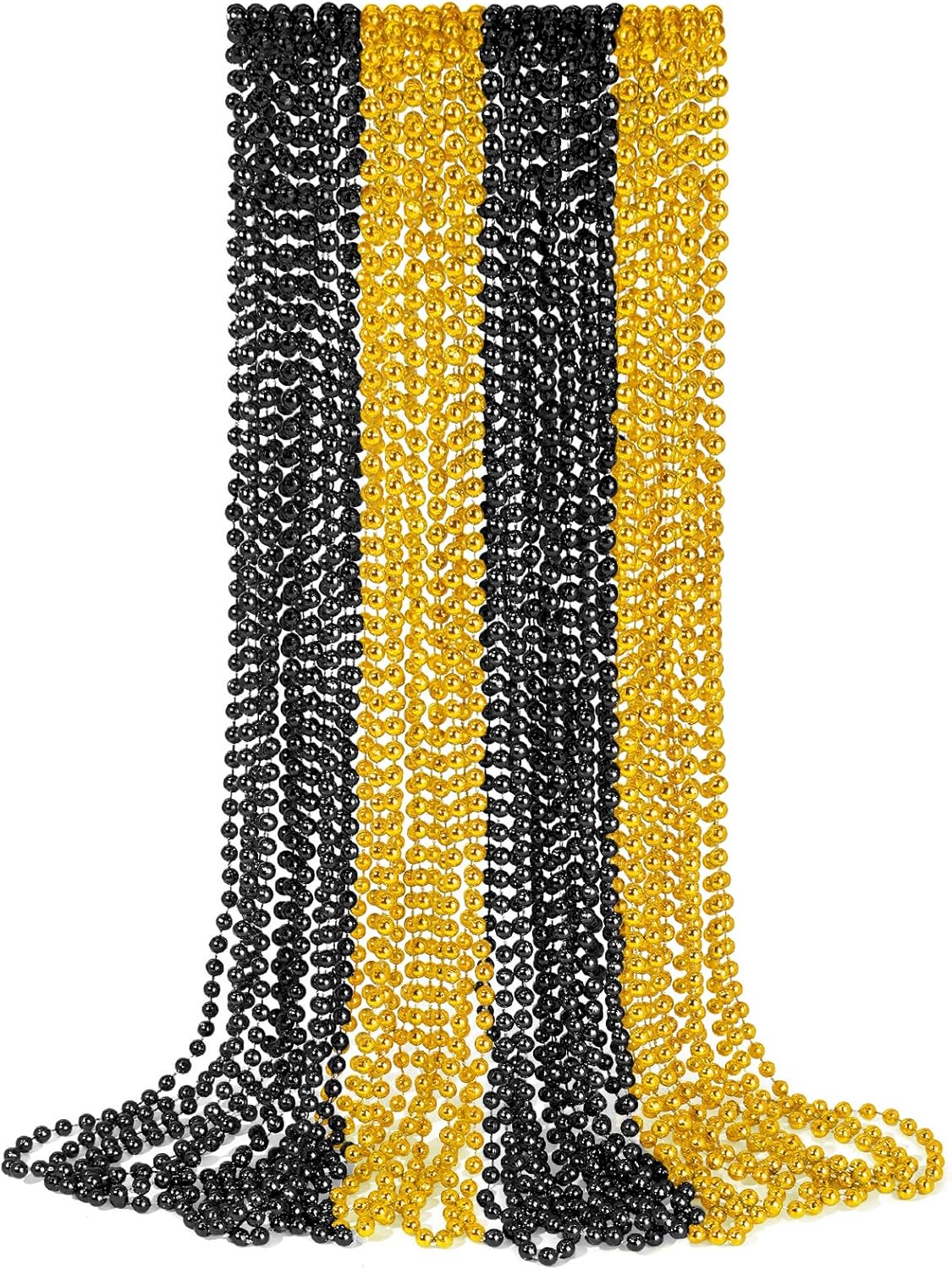 YAXINRUI 24 PCS Gold Black New Year Necklaces, New Year Bead Party Favors, Happy New Year Necklace, 33‘’ Gold Black Beaded Necklaces for 2026 New Years Eve Christmas Halloween Festive Events