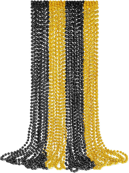 YAXINRUI 24 PCS Gold Black New Year Necklaces, New Year Bead Party Favors, Happy New Year Necklace, 33‘’ Gold Black Beaded Necklaces for 2026 New Years Eve Christmas Halloween Festive Events
