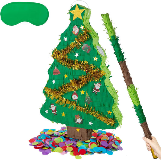PCFING 21.6 Inch Christmas Tree Piñata with 30 Inch Piñata Stick Blindfold Confetti for Boy Girl Adults Xmas Party Game Decorations
