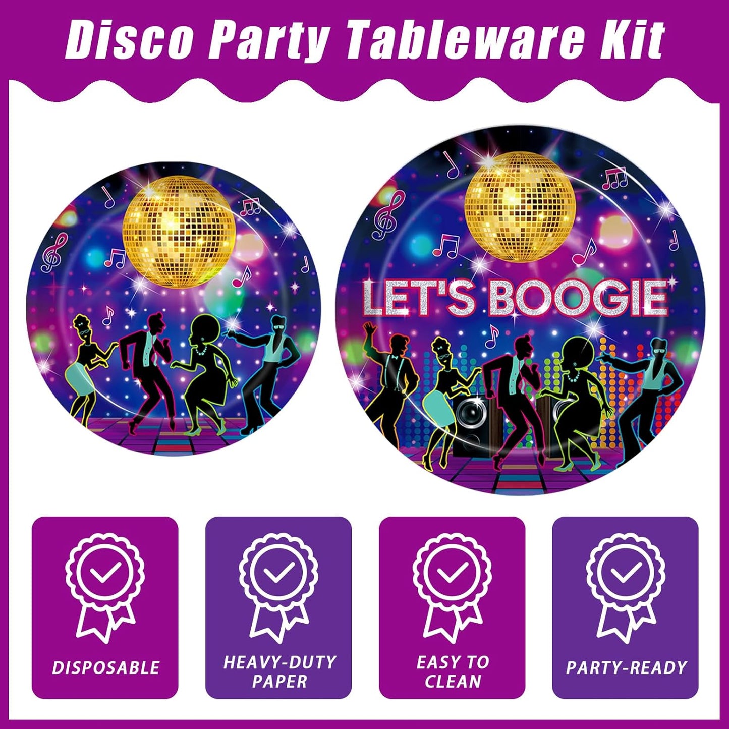 96 Pcs 70s Disco Party Plates and Napkins Supplies, The 70's Birthday Party Decorations 80s 90s Dance Disco Boogie Theme Party Tableware Kit, Serves 24