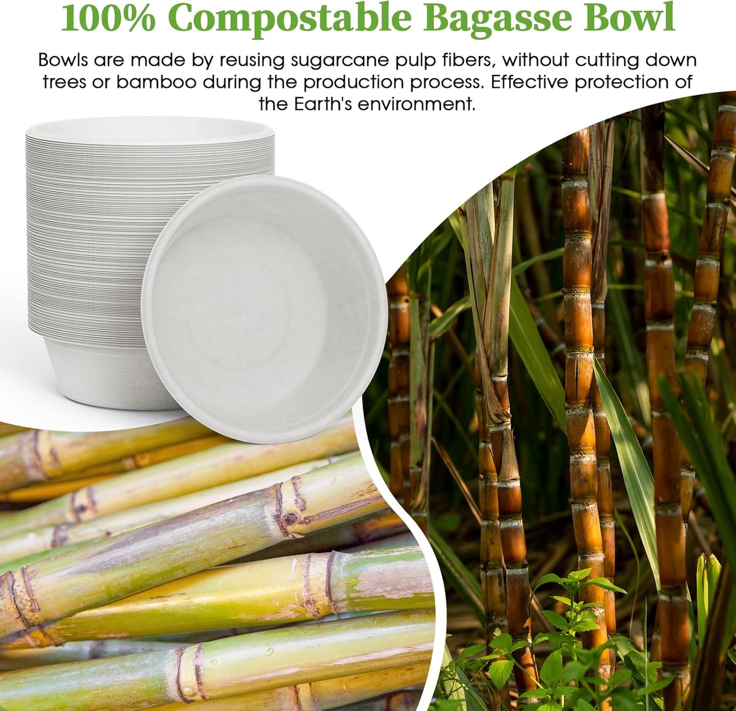 ECOLipak 20 OZ 150 Count Paper Bowls, Disposable Compostable Large Soup Bowl, Heavy Duty Bagasse Bowls for Family Lunch, Dinner Meals, Camping, Party