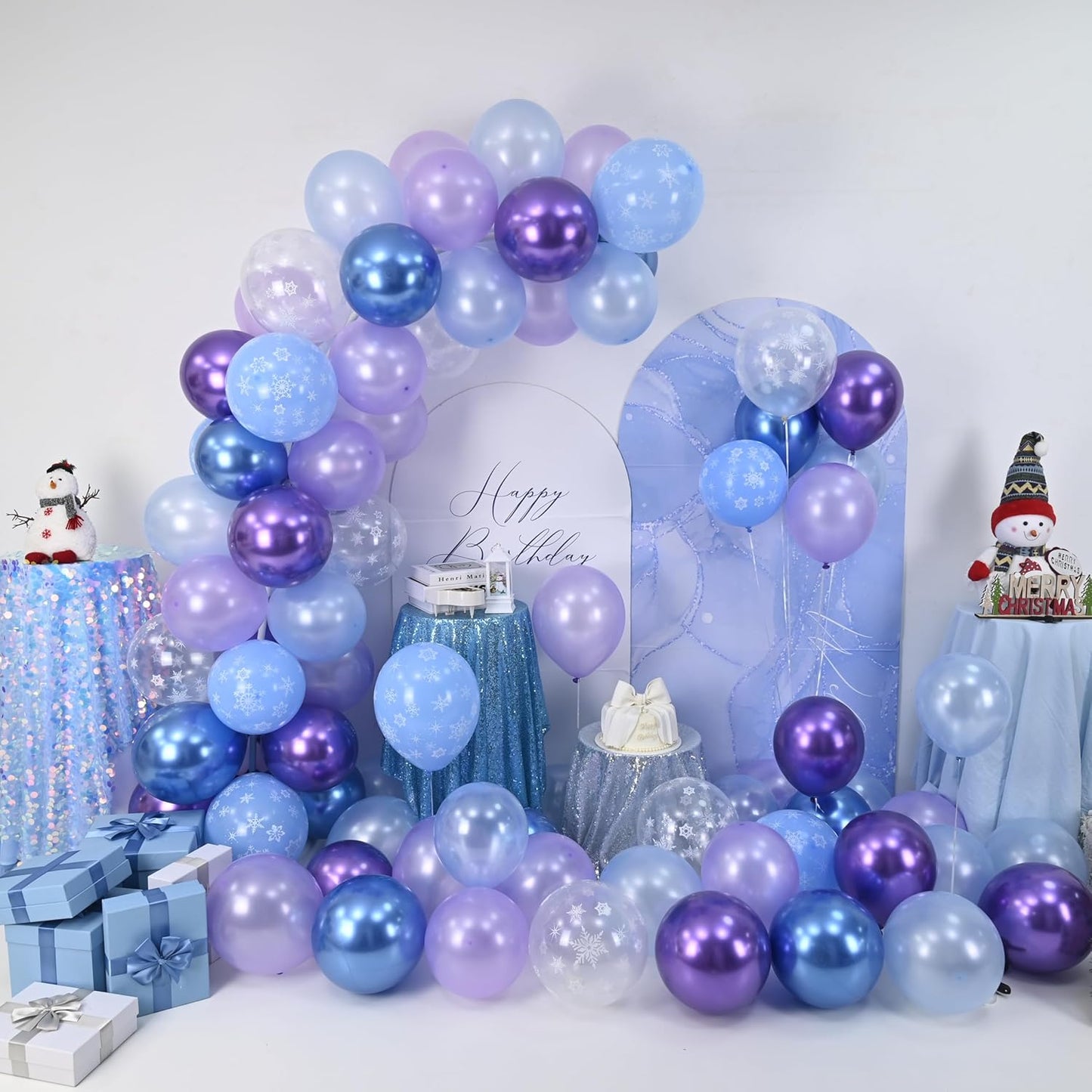 Purple and Blue Balloons, Snowflake Pearl Light Blue Purple Metallic Clear Latex Balloons for Girls Winter Princess Wonderland Christmas Baby Its Cold Outside Baby Shower Birthday Party Decorations