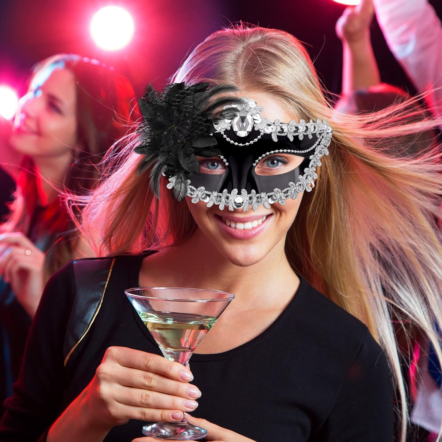 SIQUK Couple Masquerade Masks Set Venetian Party Mask Plastic Halloween Costume Mask Mardi Gras Mask for Women and Men