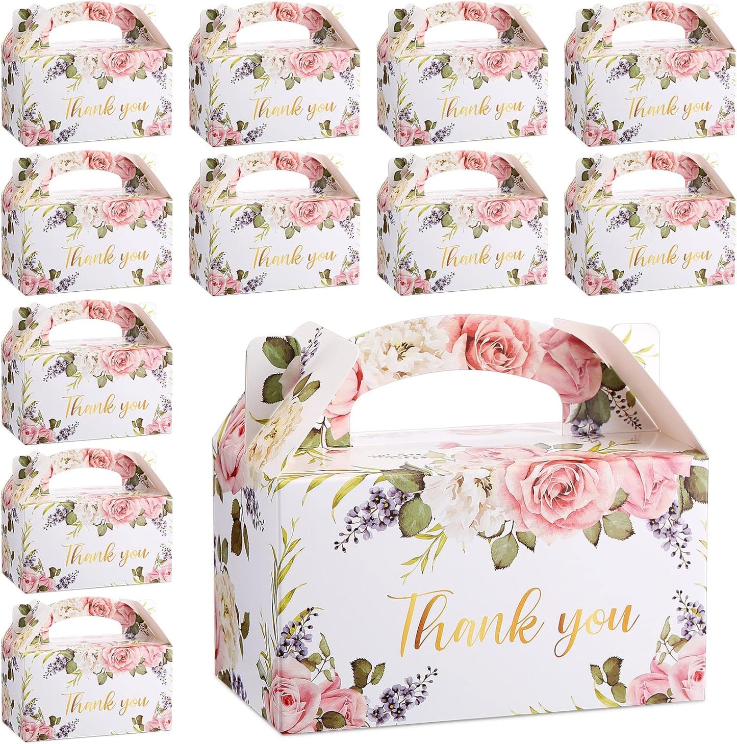 Xinnun 50 Pcs Thank You Treat Boxes Thanksgiving Floral Gift Box Wedding Party Favors Boxes Employee Appreciation Gifts Box Bulk for Thanksgiving Christmas Valentines Wedding Tea Party Supplies
