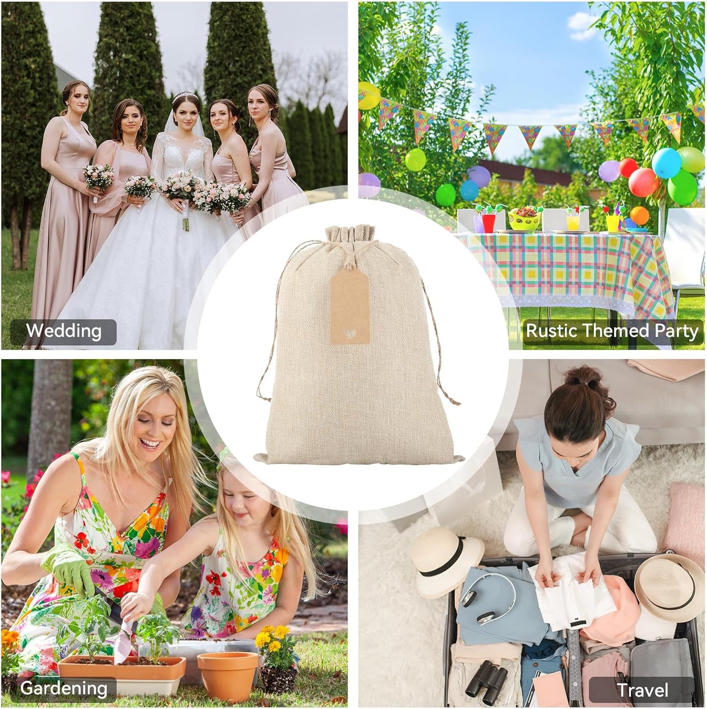 Burlap Bags in Bulk with Drawstring - 20Pcs 10x14 Favor Sacks for Wrapping Christmas or Thanksgiving Gifts, Clothes, Breads, For Birthday, Wedding, Rodeo Themed Party, Household Use