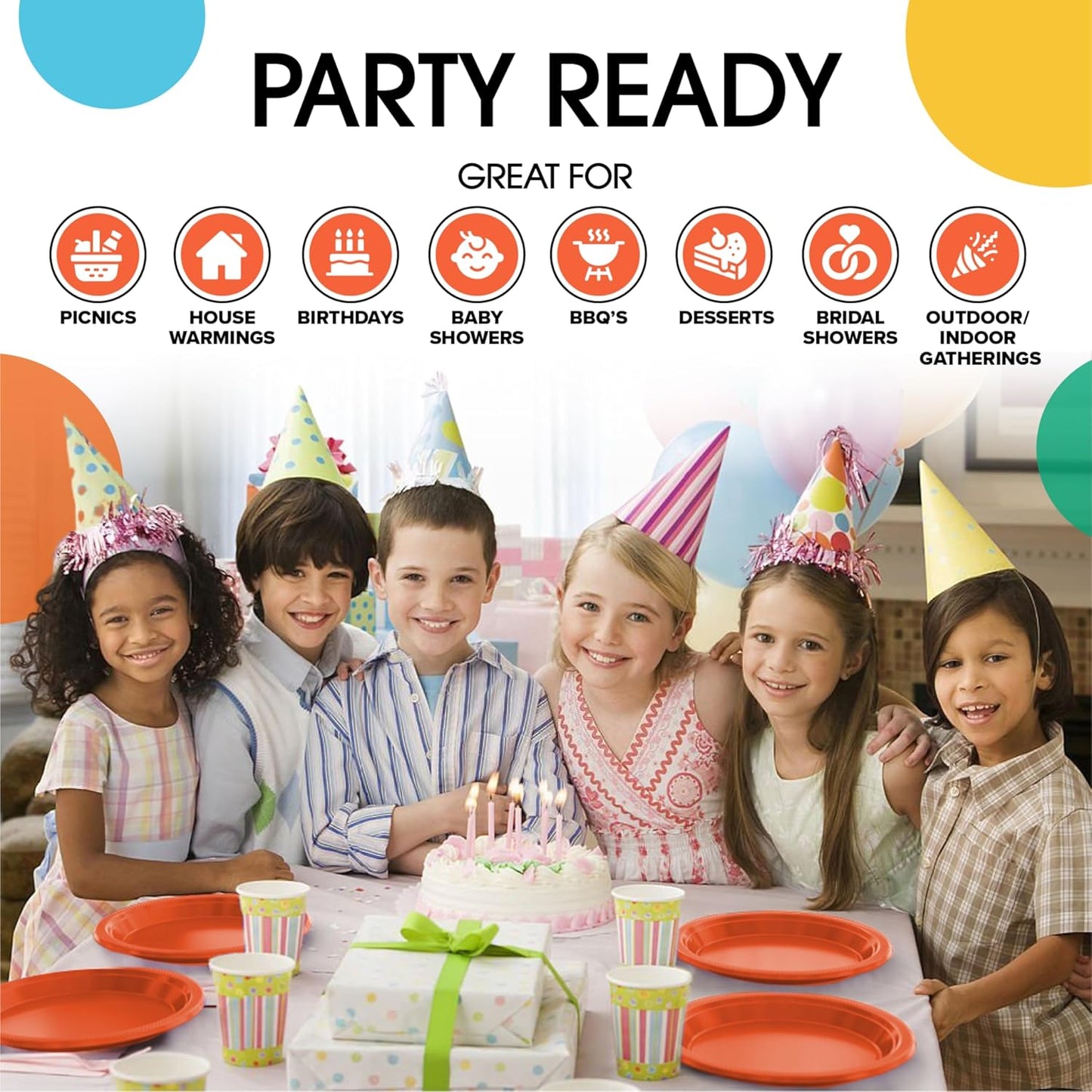 Party Solids Orange Plastic Plates Bulk 9" Orange Disposable Plates For Party Supplies 600 Pieces Disposable Dinner Plate Heavy Duty 350 GSM Plate Sets, Plastic Dinnerware Sets