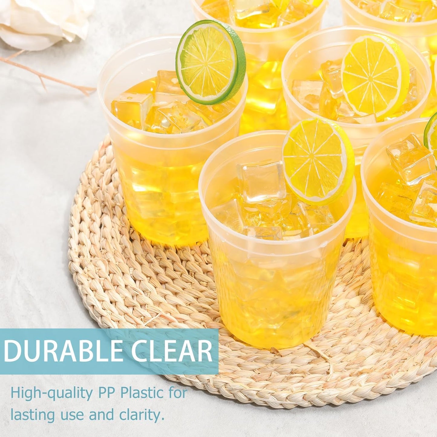 Yungyan 200 Pack 16oz Stadium Cups Reusable Plastic Cups Blank Drink Tumblers for Parties, Events, DIY Projects, 4.5 x 3.54 x 2.72 Inch (Clear)