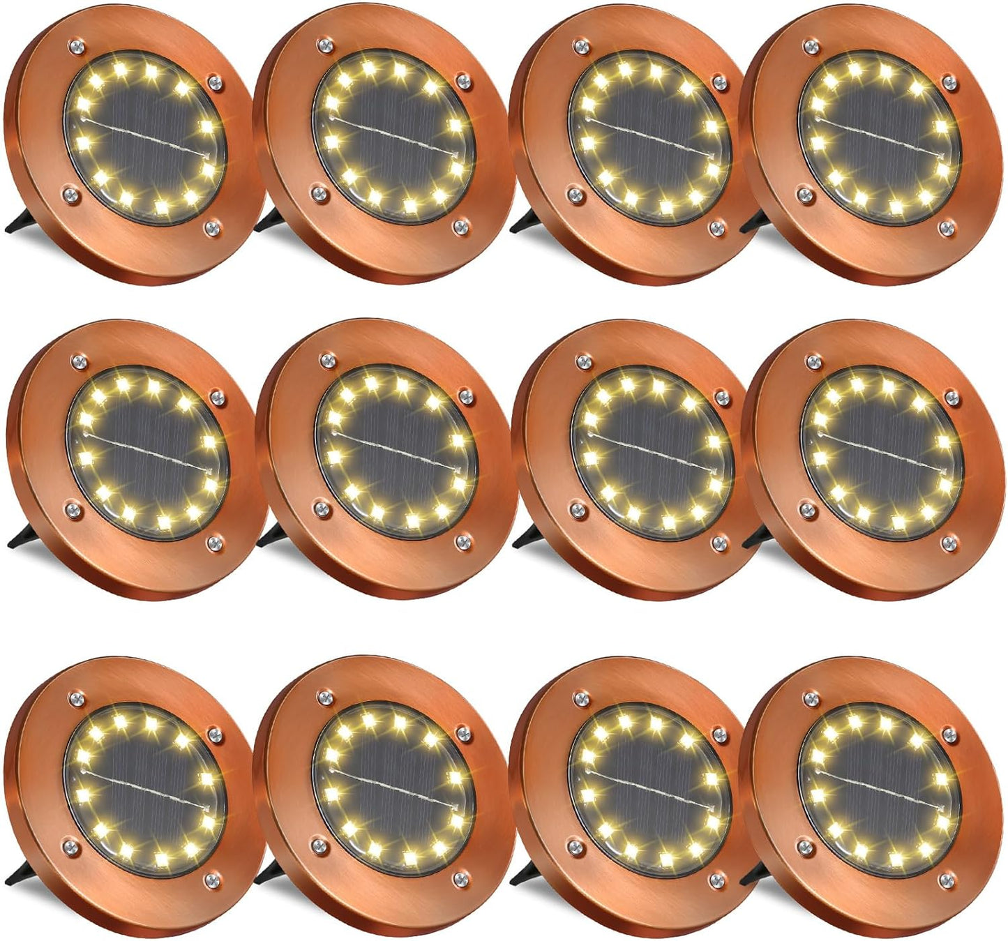 Solar Ground Lights Outdoor Waterproof Flat Garden Solar Disk Lights Floor 12 LED 12 Pack for Garden Patio Pathway Landscape Driveway Yard Path Decor