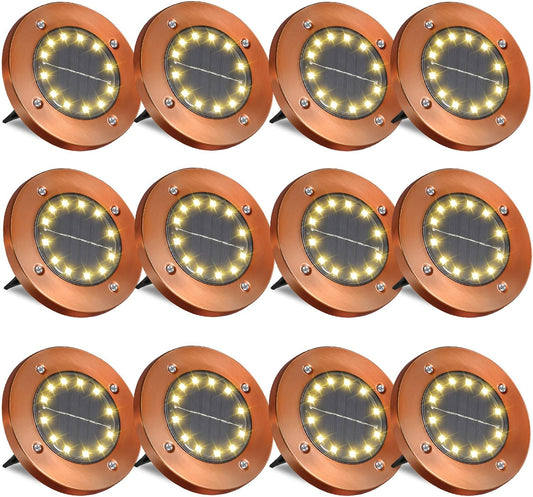 Solar Ground Lights Outdoor Waterproof Flat Garden Solar Disk Lights Floor 12 LED 12 Pack for Garden Patio Pathway Landscape Driveway Yard Path Decor