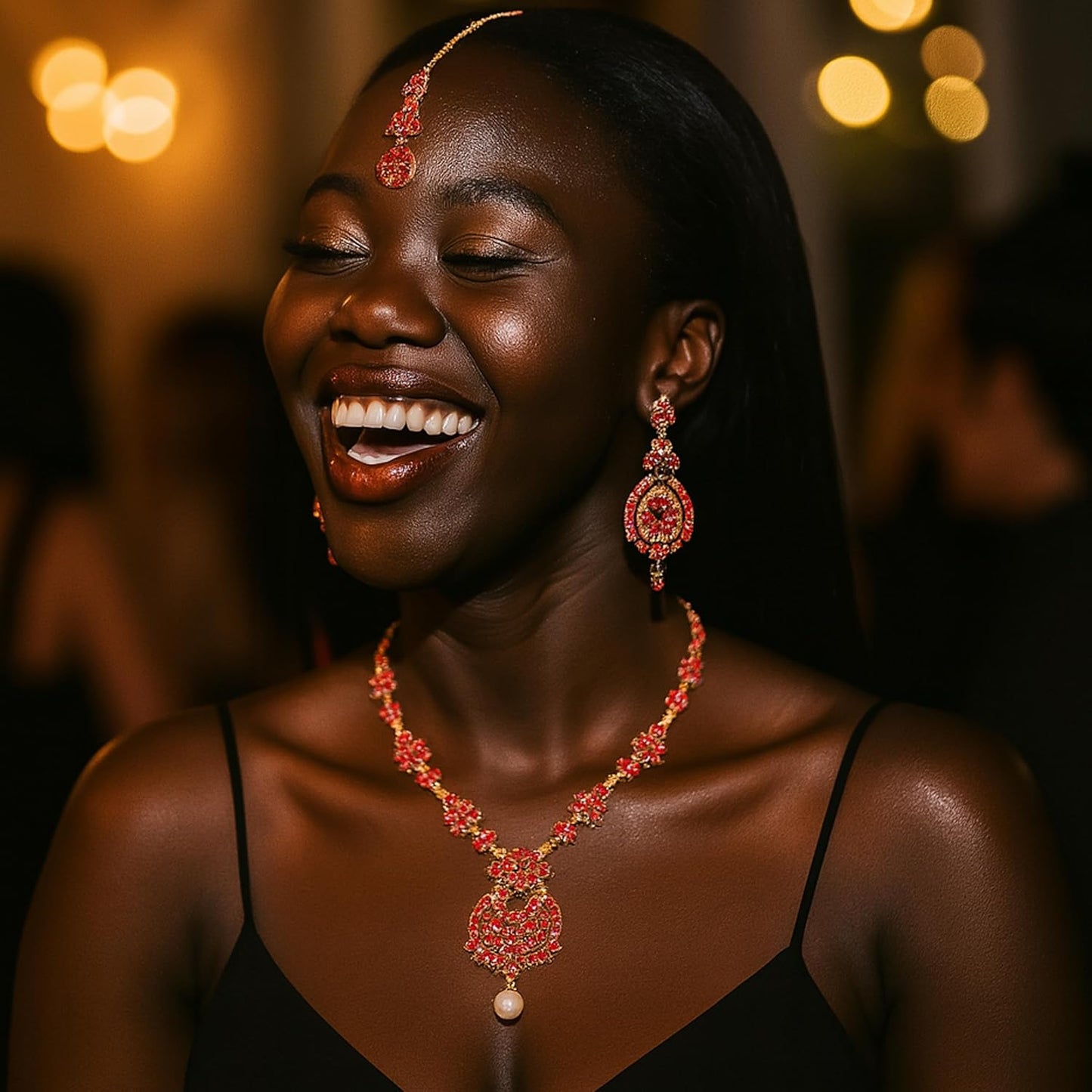 Touchstone Indian jewelry sets for women maang tikka wedding guest gold necklace bollywood jewellery set pageant elegant prom bride accessories western crystal chunky rhinestone necklaces