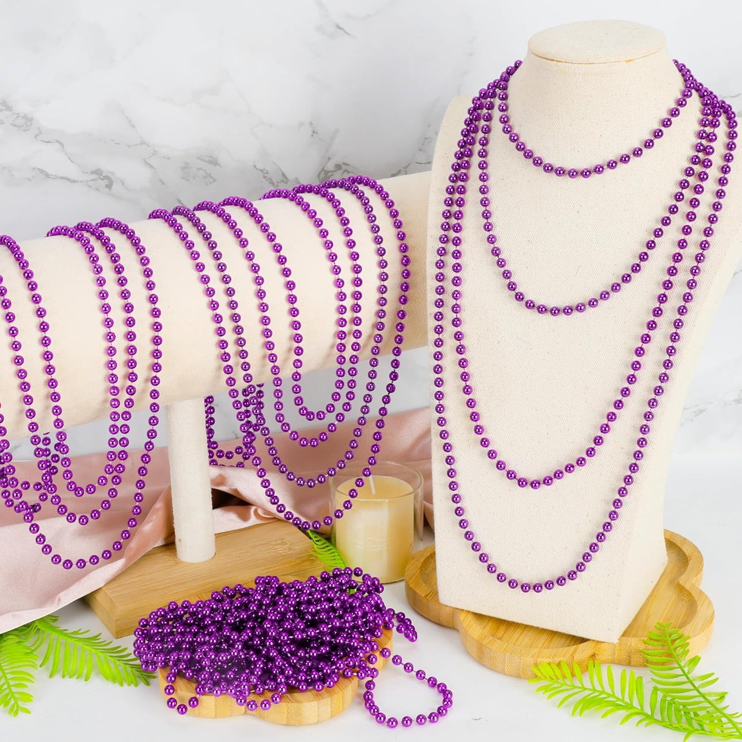 12 PCS Purple Mardi Gras Beads, 33" Mardi Gras Beads Bulk, Purple Bead Necklace, Mardi Gras Throws Accessory Set, Round Beads Necklaces for Mardi Gras Carnival Celebrations