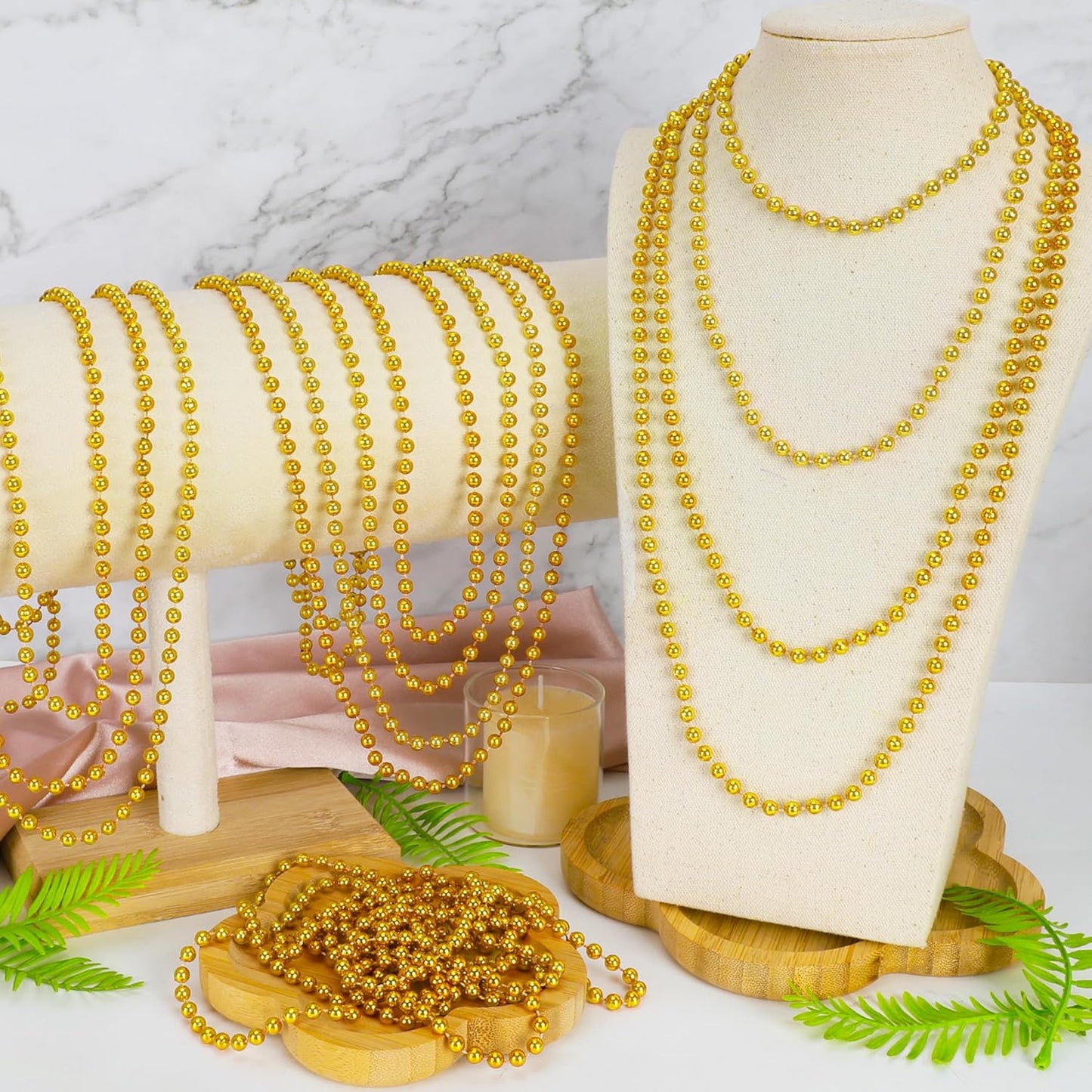 12 PCS Mardi Gras Beads, 33" Gold Beads Necklaces, Mardi Gras Beaded Accessories Parade Throws Accessory Set, Gold Beads for Wedding Carnival St. Patricks Party Favors Supplies
