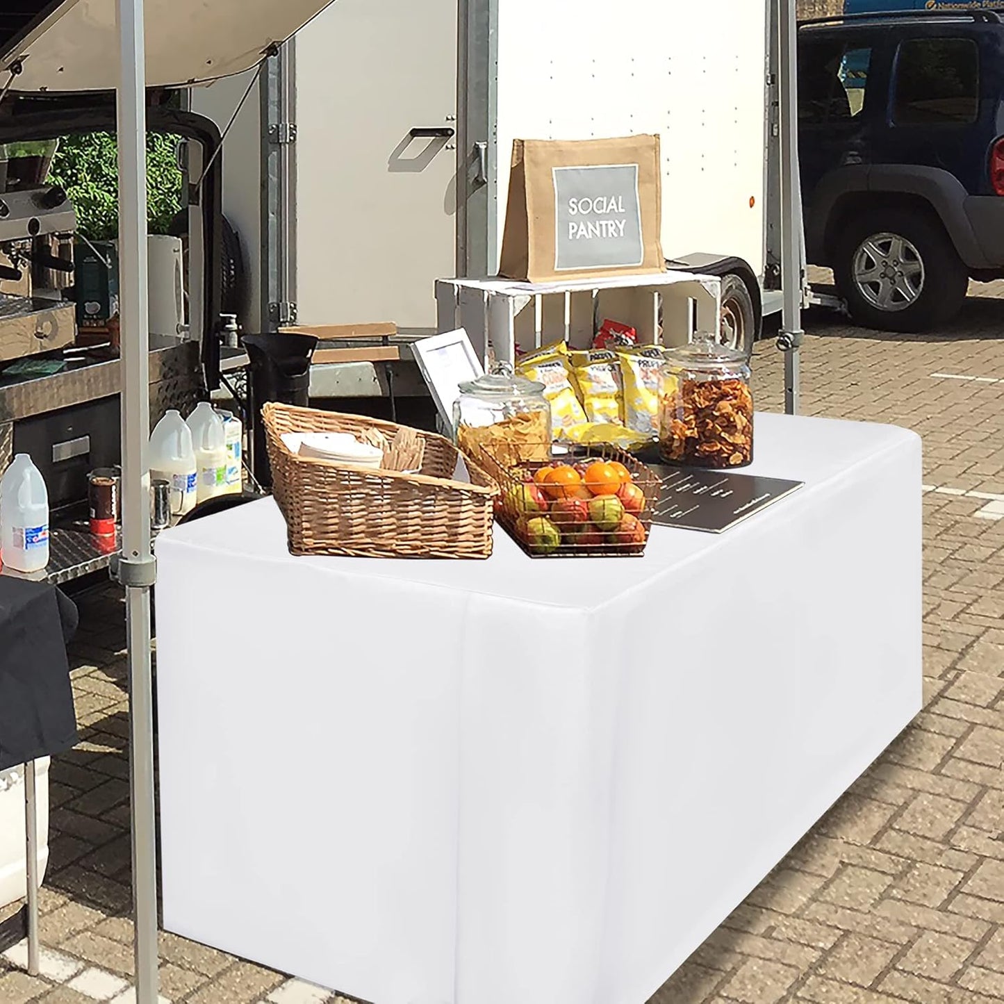 HolidayIdeas 2 Pack Fitted Tableclothes - 60 x 30 Inch - White Rectangle Tablecloths for 5 Foot Tables, Fabric Table Cover Protector for Parties, Holiday Dinner, Wedding, Trade Show