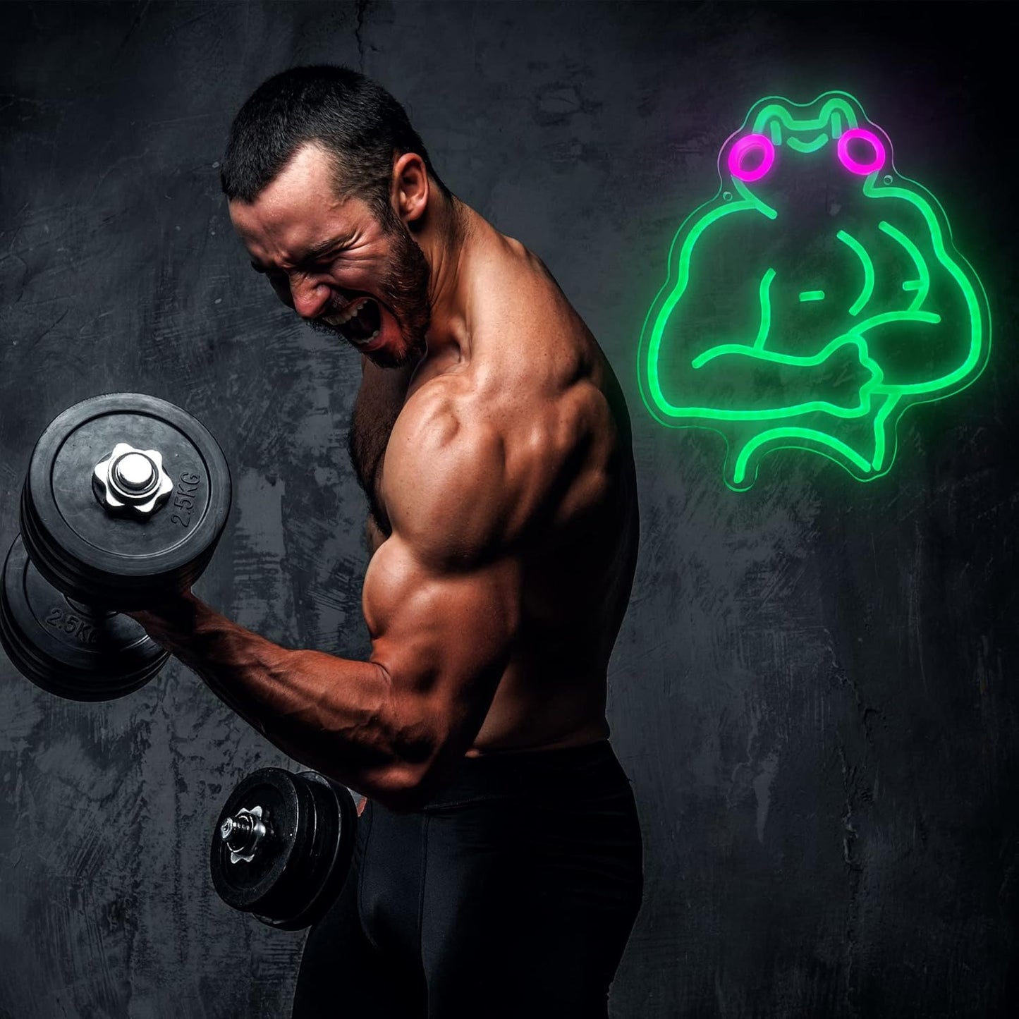 Fitness Frog Neon Sign - LED Muscle Frog Neon Light Sign 11.8x13 Inch Gym Room Wall Art USB Powered Gym Wall Decor Motivational Workout Room Home Office Art Christmas Birthday Gift