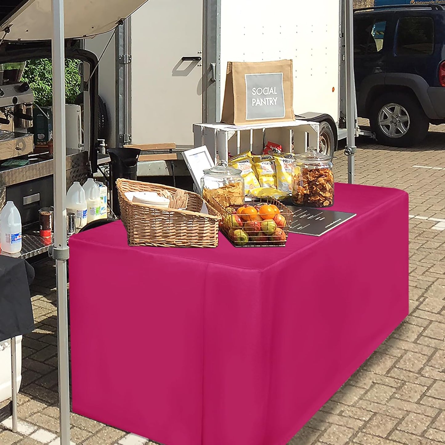 HolidayIdeas Fitted Table Covers for 6 Foot Tables - 72 x 30 Inch - 2 Pack Rectangle Fuchsia/Hot Pink Table Clothes Polyester Fabric Table Cover for Folding Table, Parties, Birthday, Trade Show