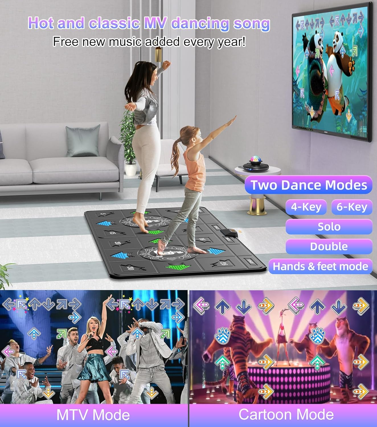 FWFX Dance Mat for Kids and Adults, 2-Player Musical Electronic Dancing Game for TV, Active Indoor Game for Family Parties - Ideal Christmas and Birthday Gift for Kids Boys Girls (Gray)
