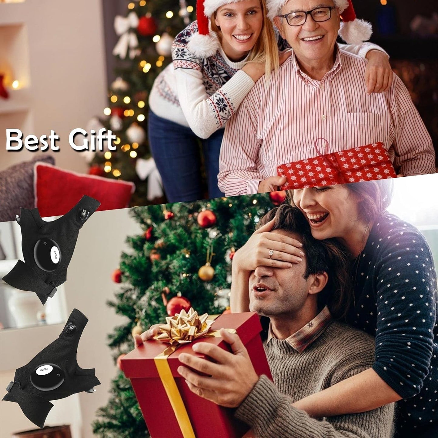 LED Flashlight Gloves, Stocking Stuffers Gifts for Men, Christmas White Elephant Gifts for Adults Dad Him Boyfriend Birthday Father's Day, Cool Gadget Finger Lights for Fishing Camping