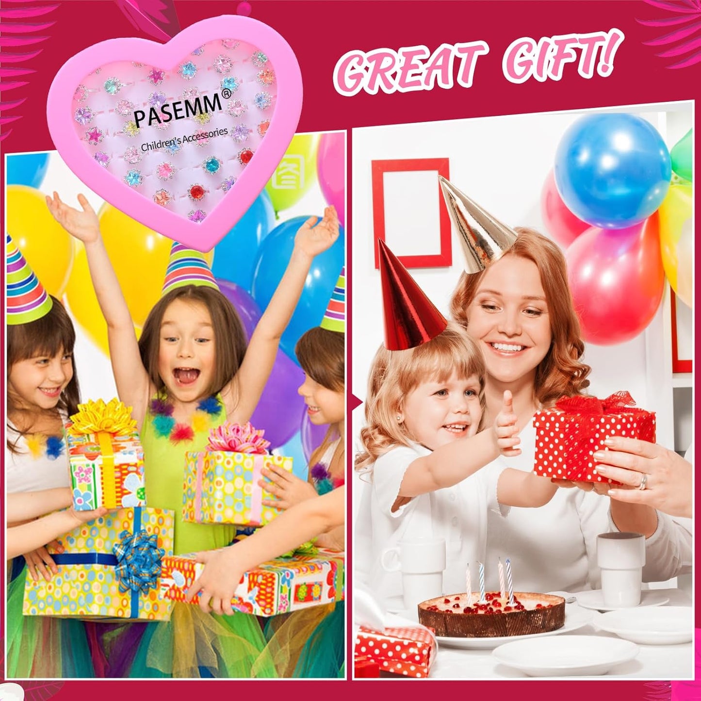 36pcs Little Girl Rhinestone Gem Rings,Adjustable,Random Color Style Diamond Kids Play Rings in Box,Pretend Play and Dress Up Rings for 4-12 Year Old Girl Birthday Gifts, 3 4 5 6 7 8 9 10 11 12