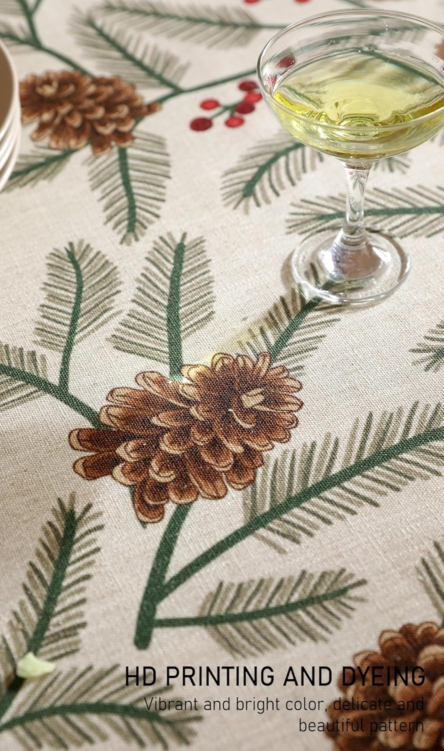 ISAENNE Designer Christmas Beige Linen Table Cloth for Rectangle Table,Pinecones Pattern Indoor Tablecloths,Washable Decor Tablecloth for Dining Thanksgiving Kitchen Christmas,55"*79"-Carol B
