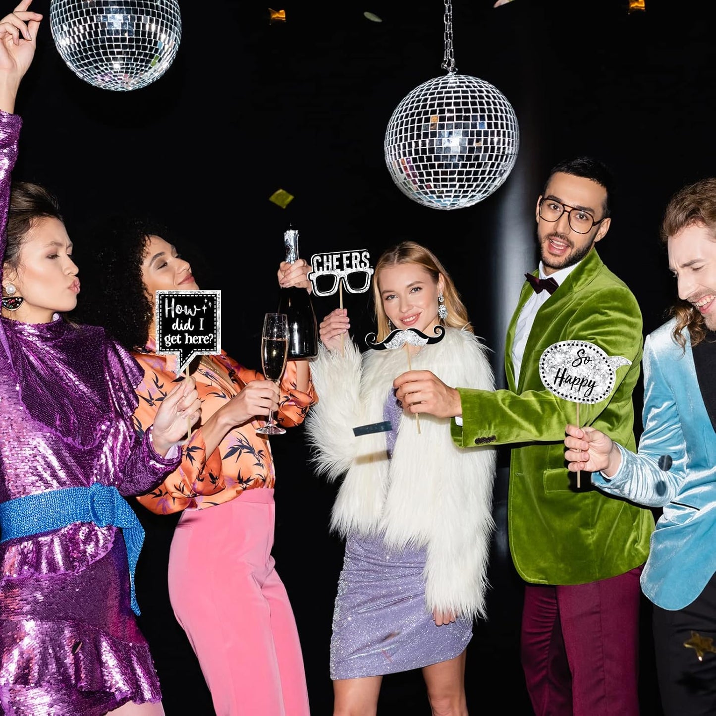 Outus 36 Pcs Birthday Photo Booth Props Kit Happy Birthday Graduation Wedding Party Favors Supplies Bday Party Decor 40th- 50th-60th Photobooth Funny Cute Holiday Selfie Supplies(Silver and Black)