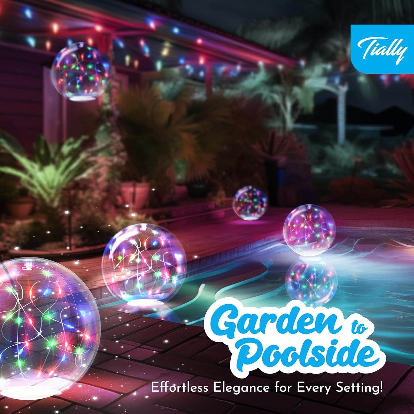 TIALLY Fairy Solar Floating Pool Lights - 14" Inflatable LED Pool Lights for Inground Pool, Waterproof Pool Lights That Float, Pool Decorations Outdoor, Best Gifts for Pool Owners - 2 Pack