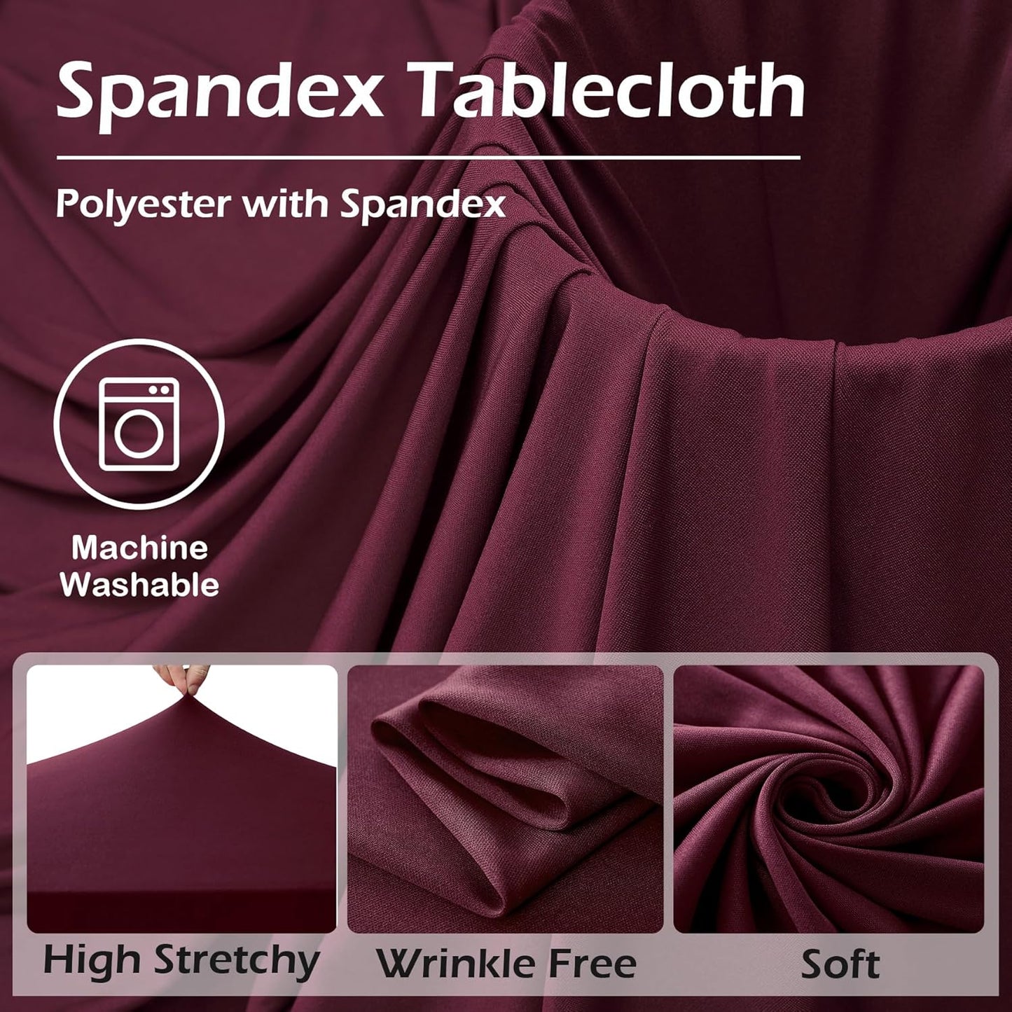 6 pk Burgundy Spandex Tablecloth 6ft with Ruffled Tables,Wrinkle Free High-Stretch Fitted Table Cloths for 6 Foot Rectangle Tables,Elastic Maroon Spandex Table Covers 6 ft for Weddings Banquet Dinning