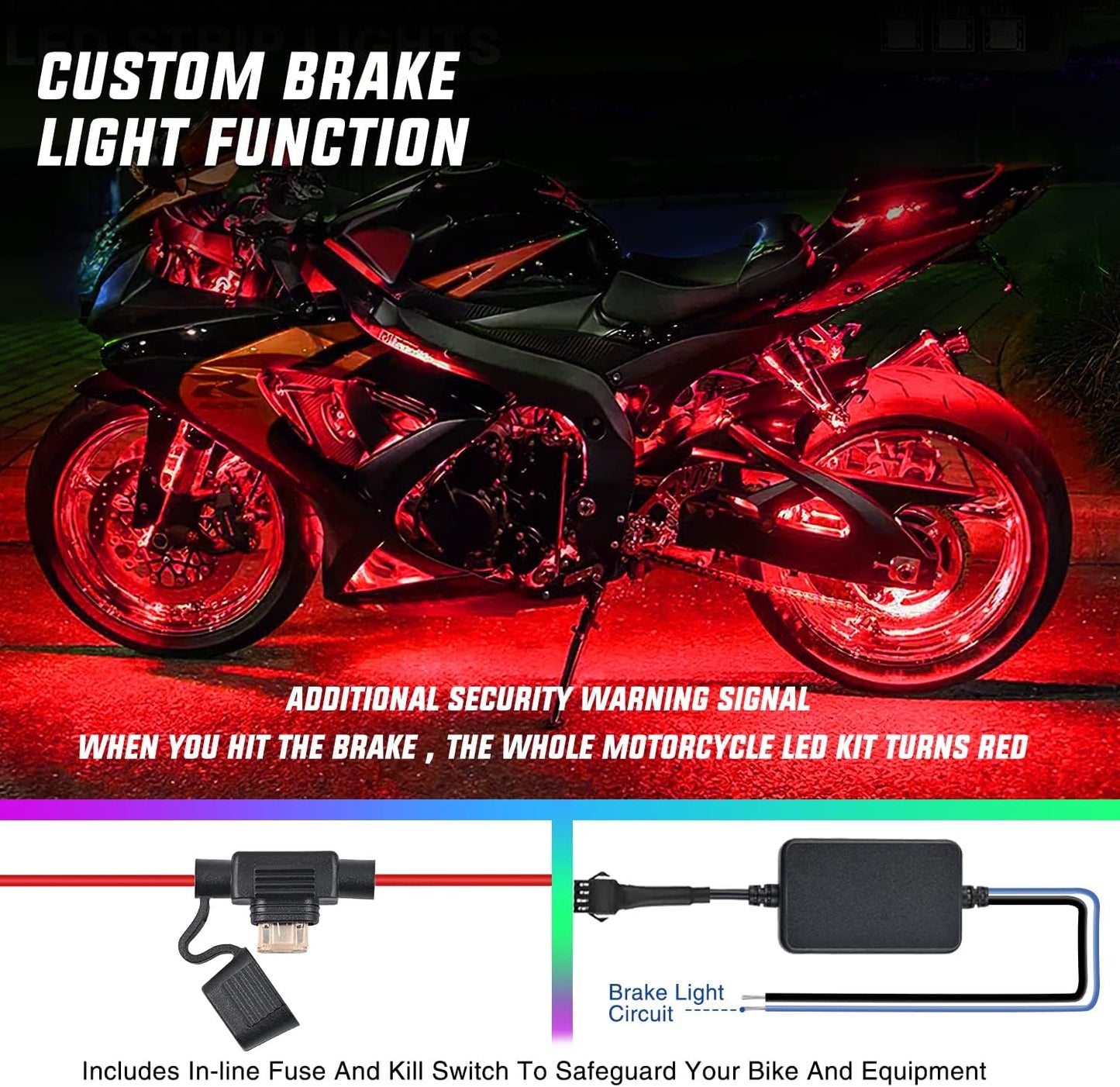 Nilight 12PCS Motorcycle RGB Led Light Kit Waterproof Multi Color Atmosphere Neon Accent APP and Remote Control Underbody Strips for Harley Davidson Honda Kawasaki Suzuki