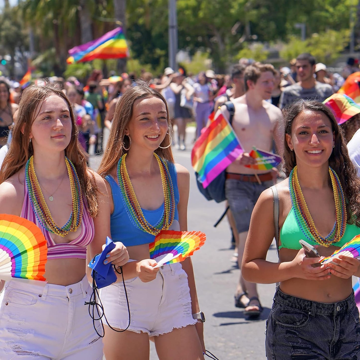 24PCS Pride Necklace Stuff, LGBTQ Beads Pride Accessories, 6 Kinds of Metallic Rainbow Beads Bulk, Gay Lesbian Pride Necklace for Women Men, Costumes Decor for Pride Month Parade Throws Party Favors