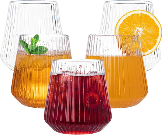 N9R 24 Count plastic wine glasses disposable 12oz - Elegant Origami Ripple Design, Shatterproof & Disposable for Whiskey, Cocktail, Champagne, Parties, Weddings, Events