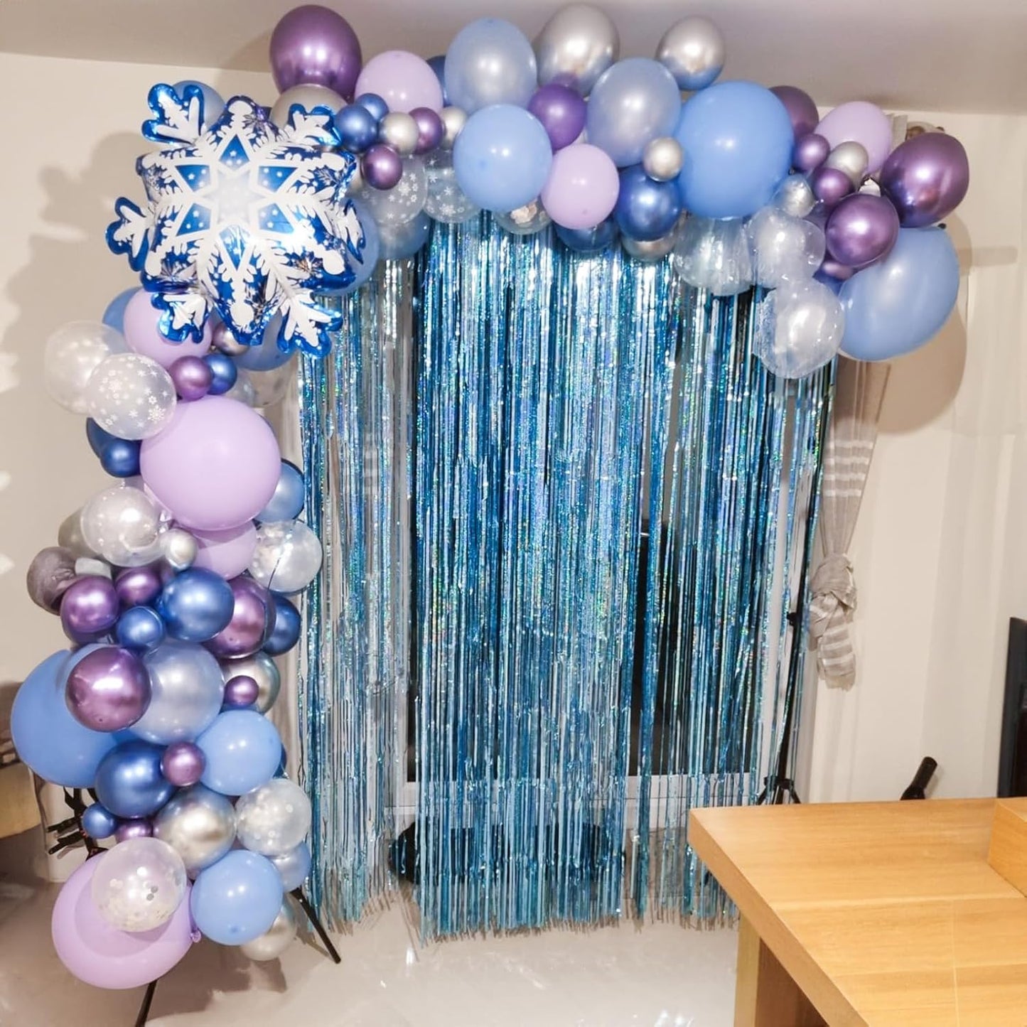 Blue Purple Silver Balloons 12 Inch Snowflake Balloons Metallic Silver Purple Blue Helium Party Balloon for Girls Birthday Ice Snow Winter Wonderland Baby Shower Christmas Party Decorations