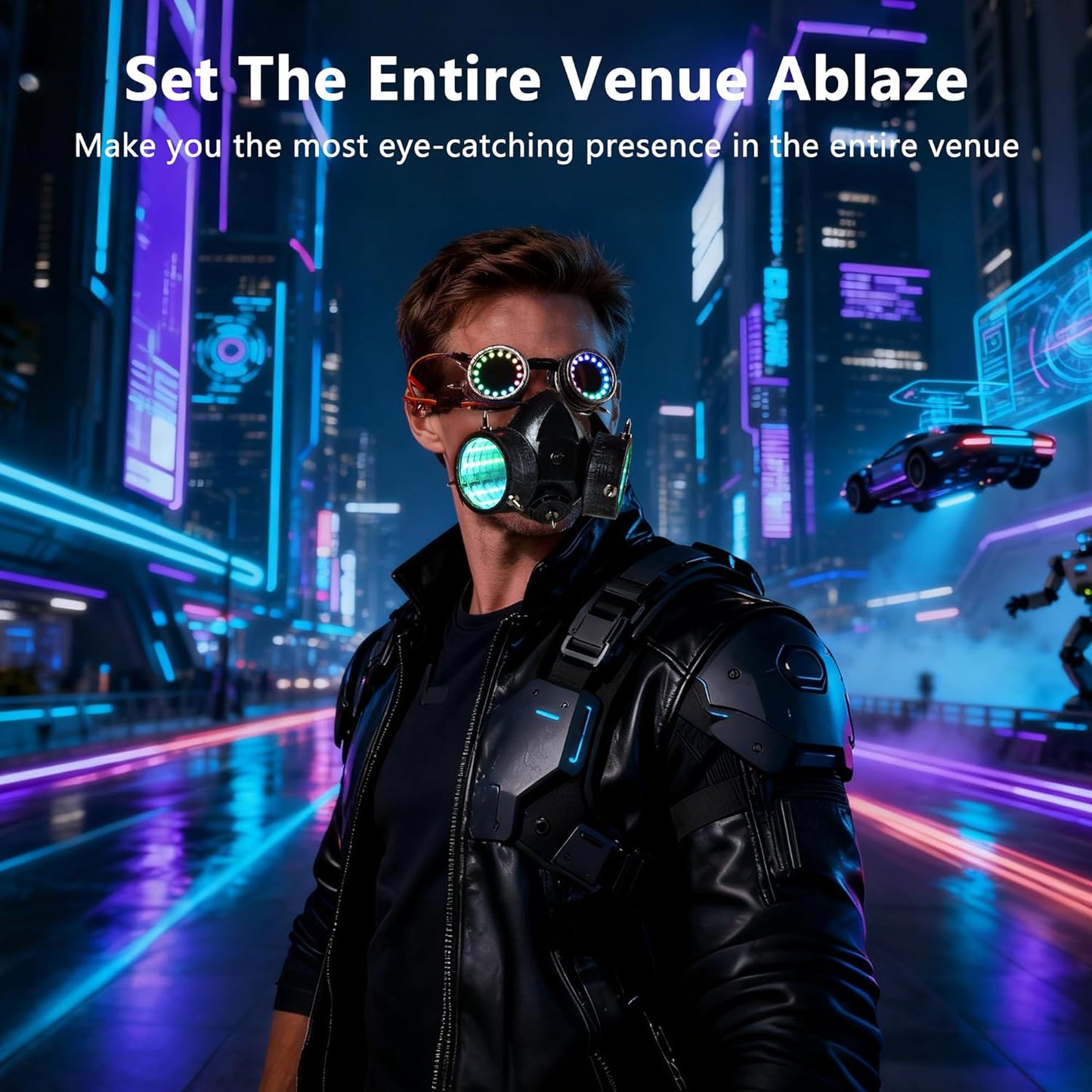 GLITCHCORE light up glasses 7 Colors and 4 Modes Led Visor Cyberpunk glow in the dark glasses Cosplay Party Bar