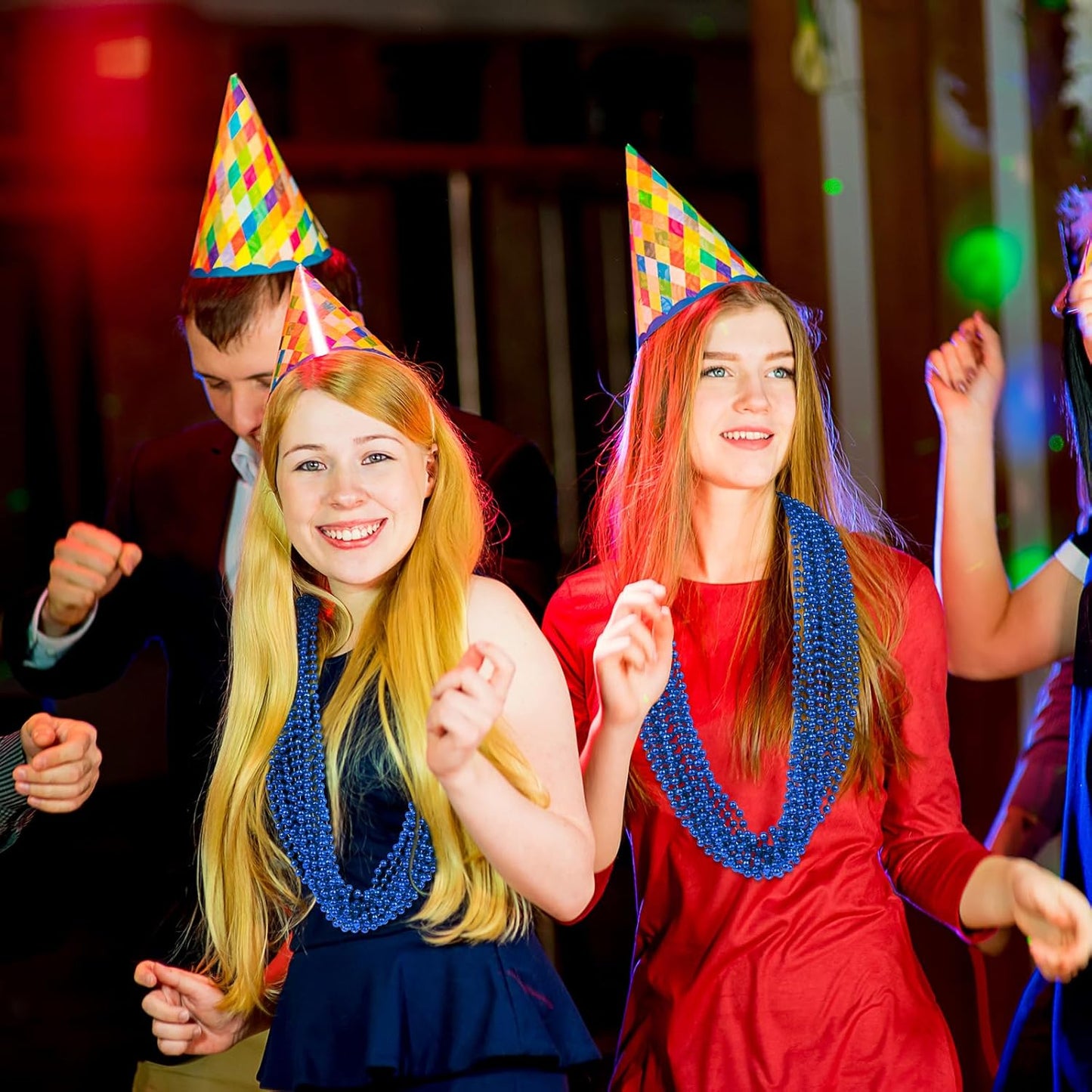 SHAOQINLIN 144 PCS Blue Mardi Gras Beads, Christmas Bead Necklace, 4th of July Patriotic Bead Necklace, 33'' Blue Party Beads for Patriotic Day, Mardi Gras, Christmas, Carnival Party Favors