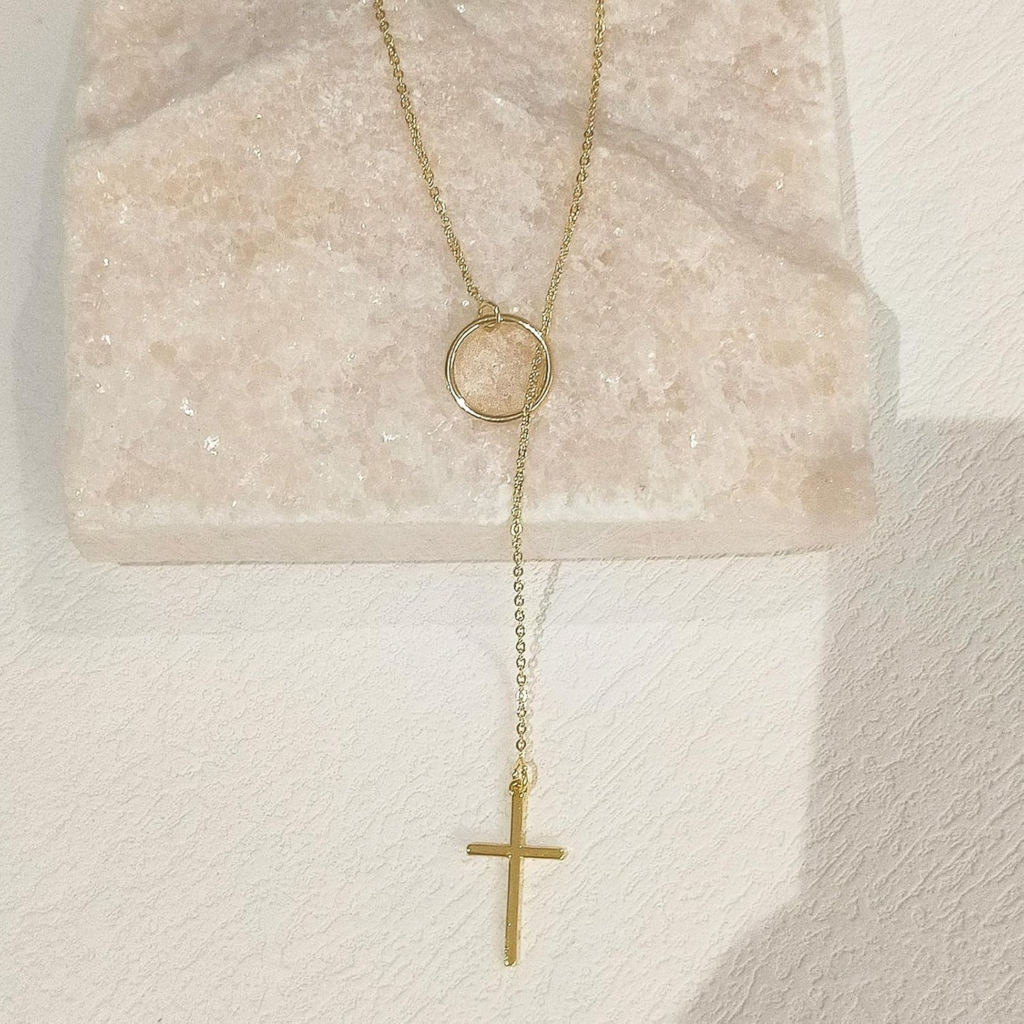 Lariat Gold Necklace for Women, Dainty Long Necklace 14k Gold Plated/Silver Y-Shaped Layered Beaded Chain Drop Necklaces for Women Trendy Simple Gold Jewelry for Women Gifts