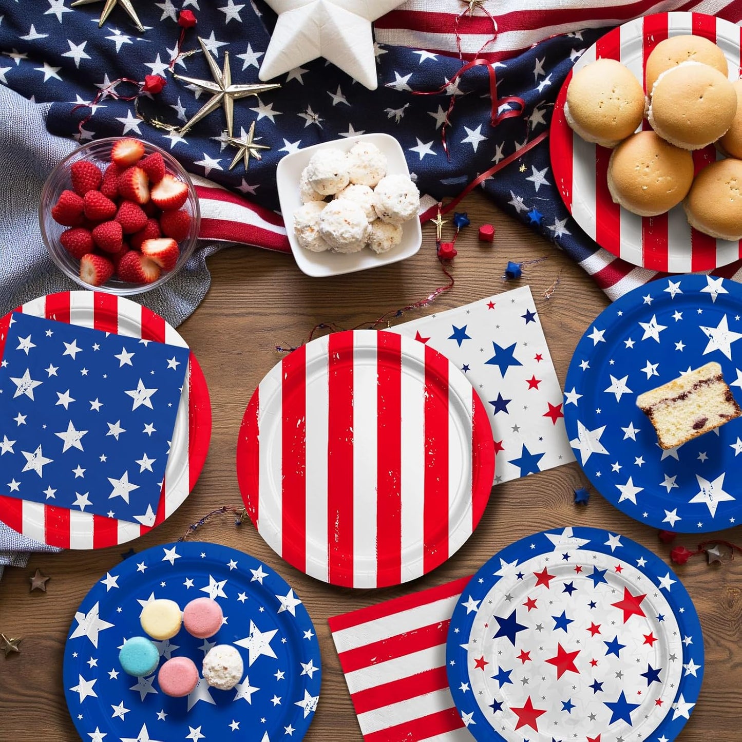 4th of July Party Supplies Set-American Patriotic Theme for Independence & Election Day Decorations, Includes Dinner & Dessert Plates, Napkins- for Patriotic & 4th of July Party Decorations-48 Guests