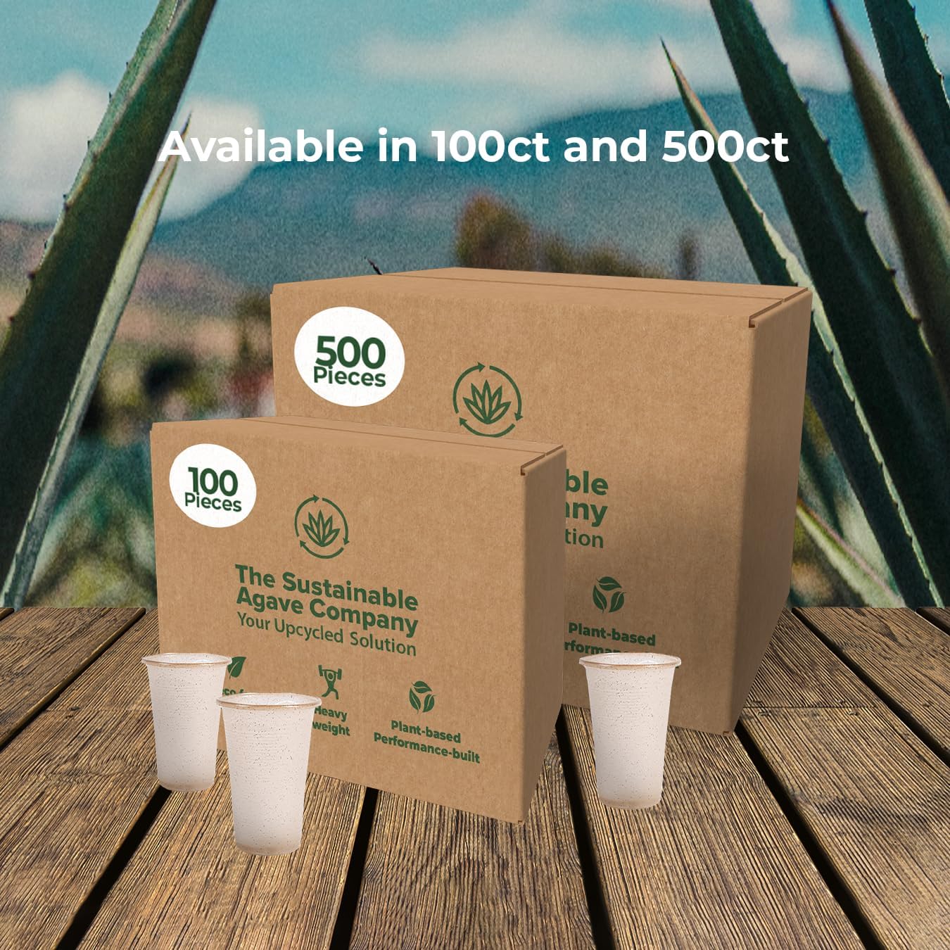 Sustainable Agave Co - Sweet Agave Fiber Cups - 12 Ounce - 500 Count - Plant-Based, Made With Upcycled Materials - Clear