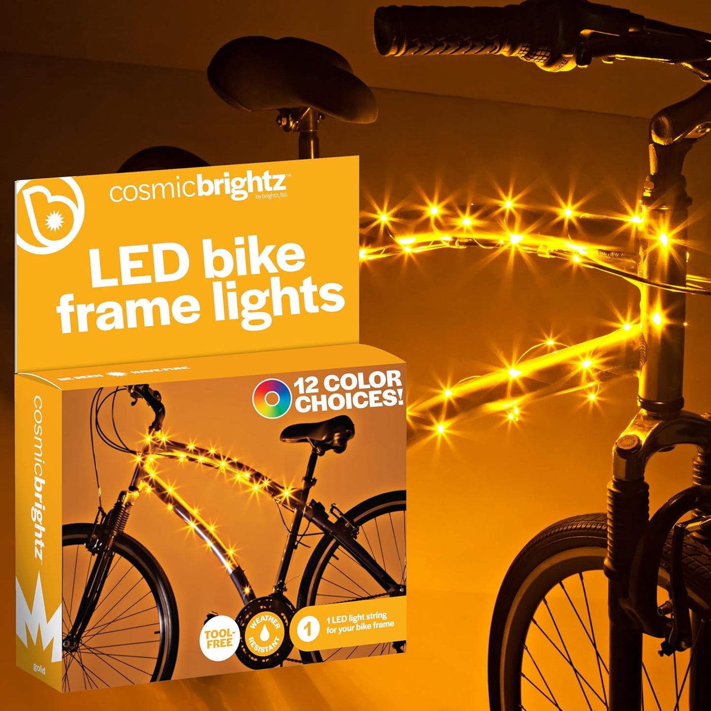 Brightz CosmicBrightz LED Bike Frame Rope Light - 6.5-Foot String Rope - Battery-Powered with On/Off Switch - Ultra Bright Color Keeps Your Ride Fun and Safe for Kids, Teens, & Adults