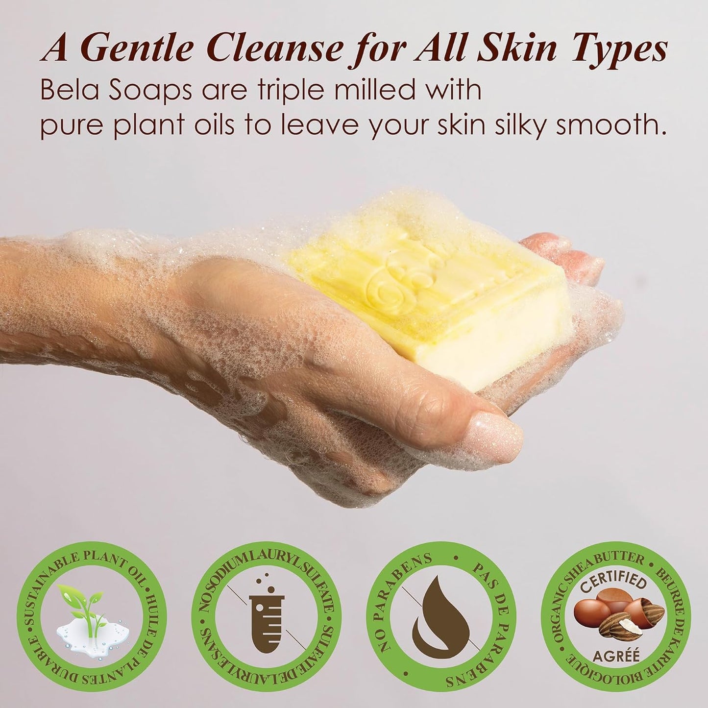 BELA Patchouli Soap 3.3 OZ Pack of 12, French Triple Milled Bar Soap with Organic Shea Butter, Hand, Face and Body Was Bar Made in Australia