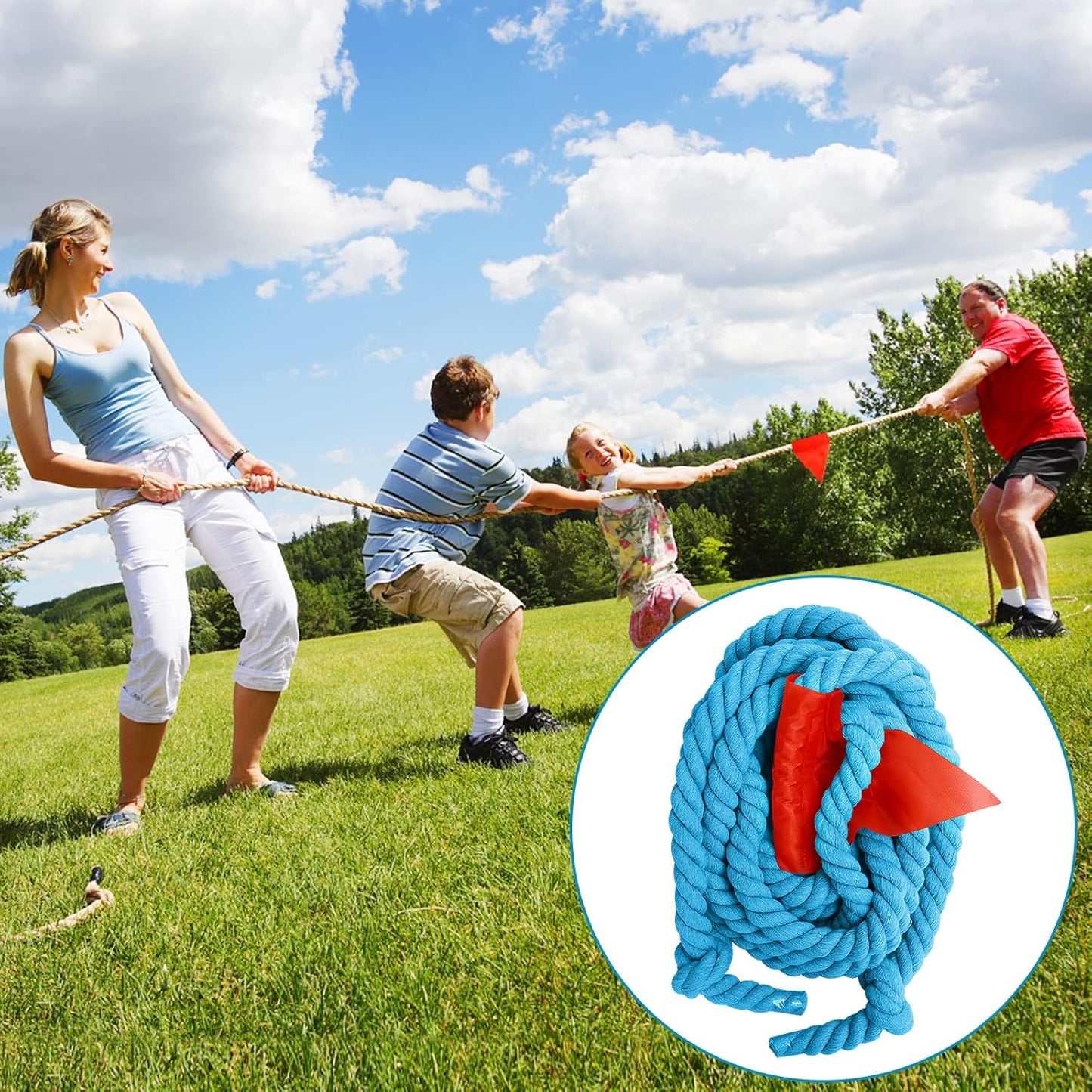 Tug of War Rope Games 40ft for Kids Adult, Field Day Family Reunion Outdoor Outside Yard Backyard Lawn Carnival Camping Picnic Games for Team Building, Blue