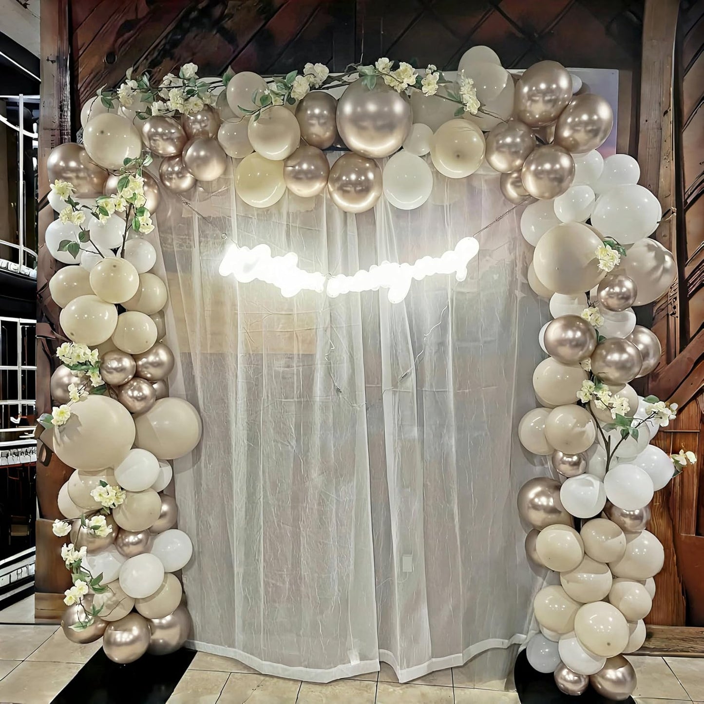 Pearl White Sand Metallic Light Gold Balloons Garland Arch Kit as Engagement Bridal shower Party Decorations, 18/12/10/5 in Different Size Pearl Cream White Clear Lvory Champagne Balloon for Wedding