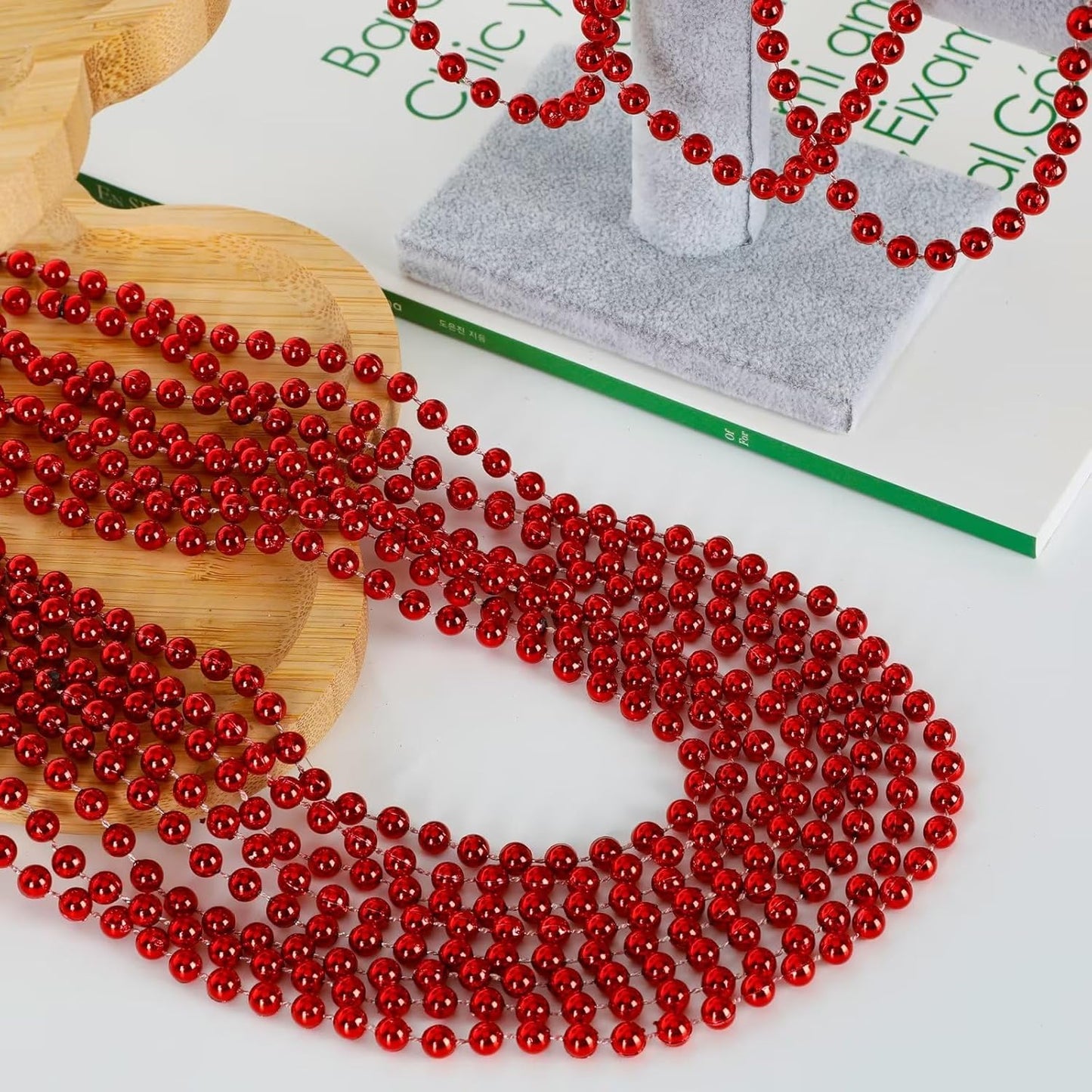 12PCS Bead Necklace, Red Christmas Beads Costumes Party Favors, 33" Beaded Necklace Festival Parade Throw Accessory Sets for Valentines Mardi Gras Christmas Celebrations Decorations